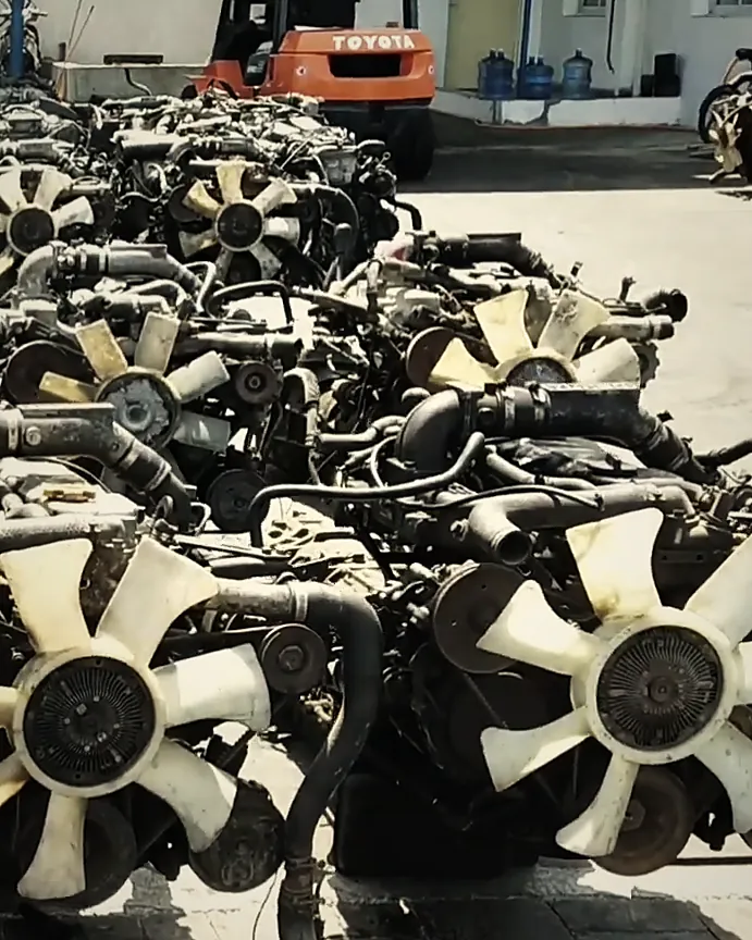 Engines lined up in the yard, fans forward